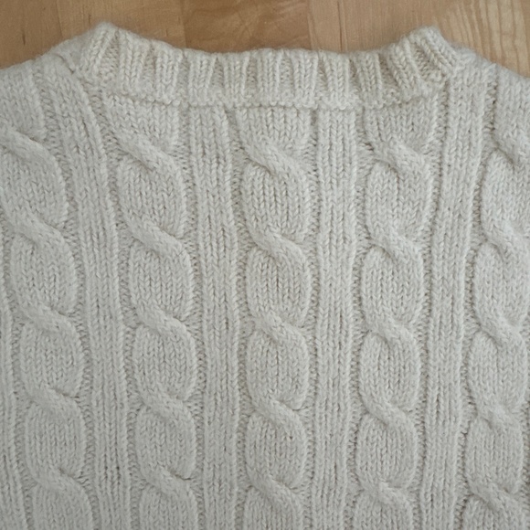 THEORY CROPPED CABLE KNIT BOILED WOOL CREWNECK CREAM SZ SML - Picture 5 of 6